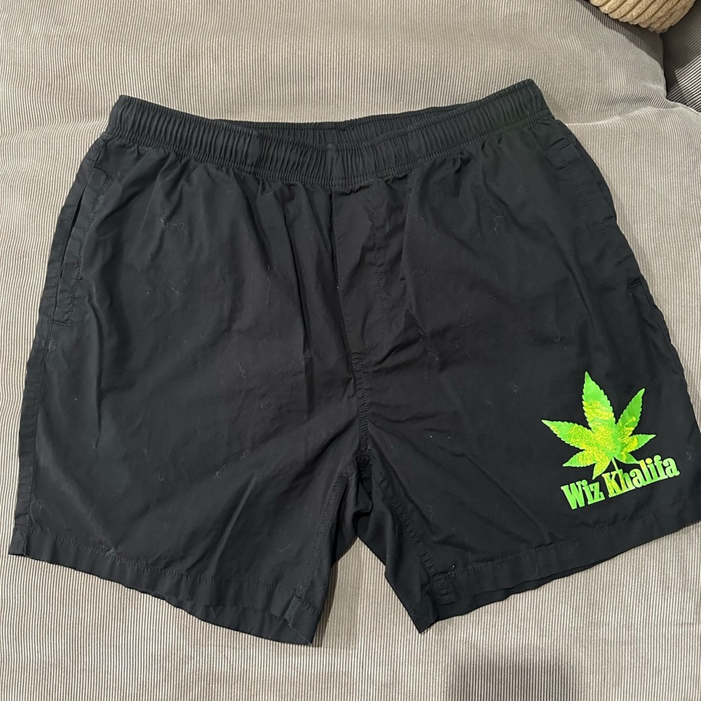 Black Wiz Khalifa Shorts with Green Leaf Design